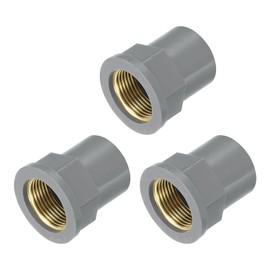 sourcing map 3 Pcs PVC Pipe Fittings, 25mm 3/4 PT Female Brass Threaded Pipe Coupling Pipe Fitting Hose Adapter Connector for Home Sewer Plumbing Irrigation, Grey