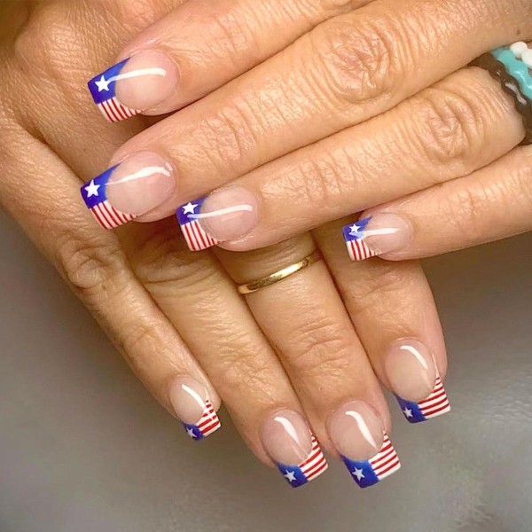 4th of July Square Press on Nails Medium Red Blue