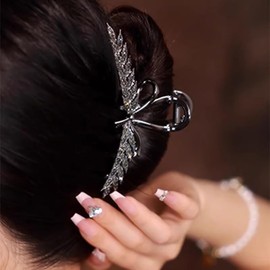 Jascatin Schwarze Metall-Haarklammer aus Weizenkristall, unregelmäßiger Strass, Haifischklemme für dickes Haar, rutschfestes Haarstyling-Zubehör für Frauen