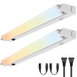 ALUSSO LIGHTING® 22 Inch Swivel LED Under Cabinet Lighting Plug in, 3CCT Color Selectable 3000K-4500K-6500K, Non-Dimmable 8W 650lm, Rotate 150° Linkable Strip Under Counter Lights for Kitchen, 2 Pack