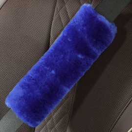 OGLAND Genuine Sheepskin Soft Fuzzy Car Seat Belt Pad Cushion,2 Pack Fluffy Seat Belt Cover for Shoulder Pad Neck Cushion Protector Car Accessories (Blue)