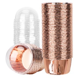 EUSOAR Cupcake Liners for Baking, 3.5oz 50pcs Disposable Champagne Mini Foil Cupcake Muffin Liners, Baking Cups with Dome Lids, Dessert Pan Containers Holders for Wedding Birthday Christmas Party
