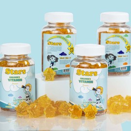 Stars Kids MultiVitamin Gummy w/ Omega 3 for Appetite Mood & Focus All Natural Gluten Free Plant Based (60 Gummies):_4 Bottles (Multi-Child Bundle)