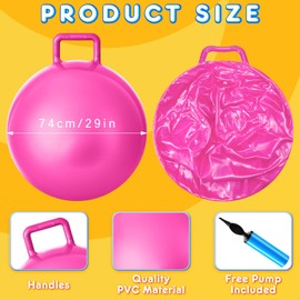 Lewtemi 3 Pcs 29 Inch Bouncing Ball with Handle, Outdoors Hopper Jumping Hopping Ball and Air Pump for Sports Exercise (Light Blue, Yellow, Pink)