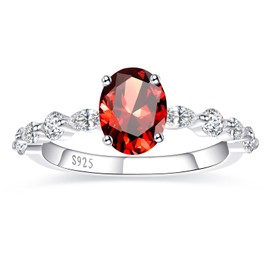 BONLAVIEGEM Oval-Cut Ruby Rings for Women Ruby Engagement Ring for Women 925 Sterling Silver Red Ring for Women Wedding Promise Ring Size 7