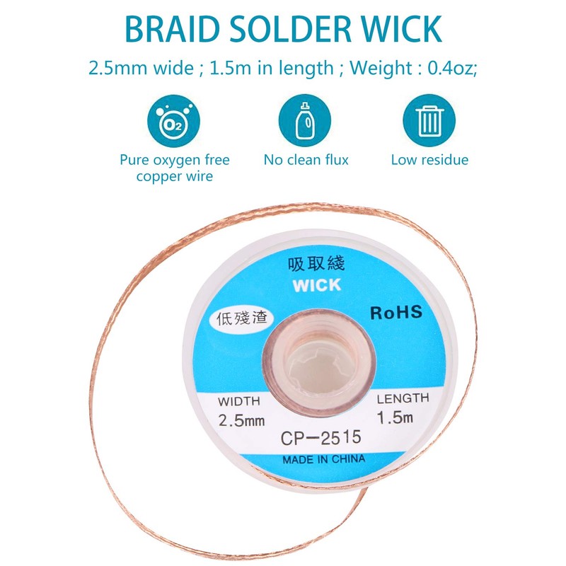 EVERMARKET(TM) Desoldering Wick, solder braid with 2.5mm Width, 1.5m Length