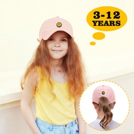 Cooltto Toddler Baseball Hats for Boy & Girls 2 Pack, with Smile Face Pattern & Soft Cotton Sweat Band Mesh Washed Funny Hats Adjustable Cute Caps for Age 3-12 in Summer (Black+Pink)