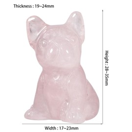 KYEYGWO Rose Quartz Polished Krisatll Dog Figure, 3 cm High Cute Stone Puppy Statues Mini Healing Stone Puppy Ornament Hand Carved Animal Sculpture Nidelich Bulldog Decoration for Home and Office