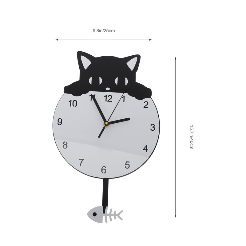HOMSFOU Silent Wall Clock Wall Hanging Clock Round Cat Kitten