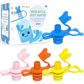 Yilador Silicone Water Bottle Cap for Toddlers, 28mm No Spill Top Spout, Kids Travel Essentials - Help Toddler Baby Transition Bottles, BPA Free, Leakproof, Reusable (Orange, Blue, Pink, Yellow)