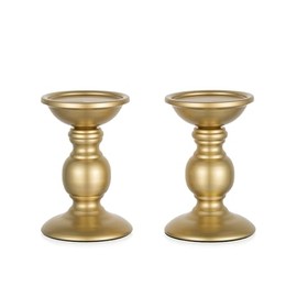 Juego de 2 portavelas de pilar de metal dorado para velas de 3 pulgadas de diámetro, portavelas para centros de mesa de boda, soporte de candelabro, pieza central de decoración ideal para bodas