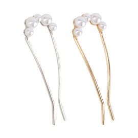 KEUKORZ Pearl Hairpins for Women - 2Pcs U-Shaped Hair Clips Sticks for Women’ Thick Hair - Fashion Hair Accessories for Decoration Styling (2 Colors- Gold and Silver)
