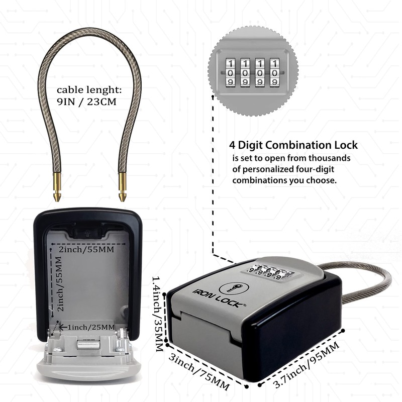 Iron Lock® Key Lock Box Portable with Cable Shackle –