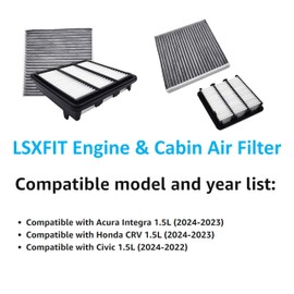 Cabin & Engine Air Filter for Integra 1.5L (2024-2023),Compatible with Honda CRV 1.5L(2024-2023), Civic 1.5L (2024-2022). Replace CP182, CF11182,80292-TF0-G01, 80291-T5R-A01, 17220-64A-A00.