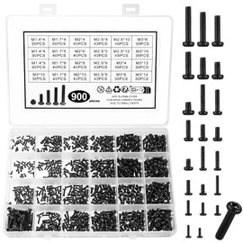 900 Laptop Screws, PC Screws Set, Computer Screws Assorted Set, M1.4 M1.7 M2 M2.5 M3 Phillips Round Head Screws Black Universal Computer Screws for Repair Hard Drive SSD Screws