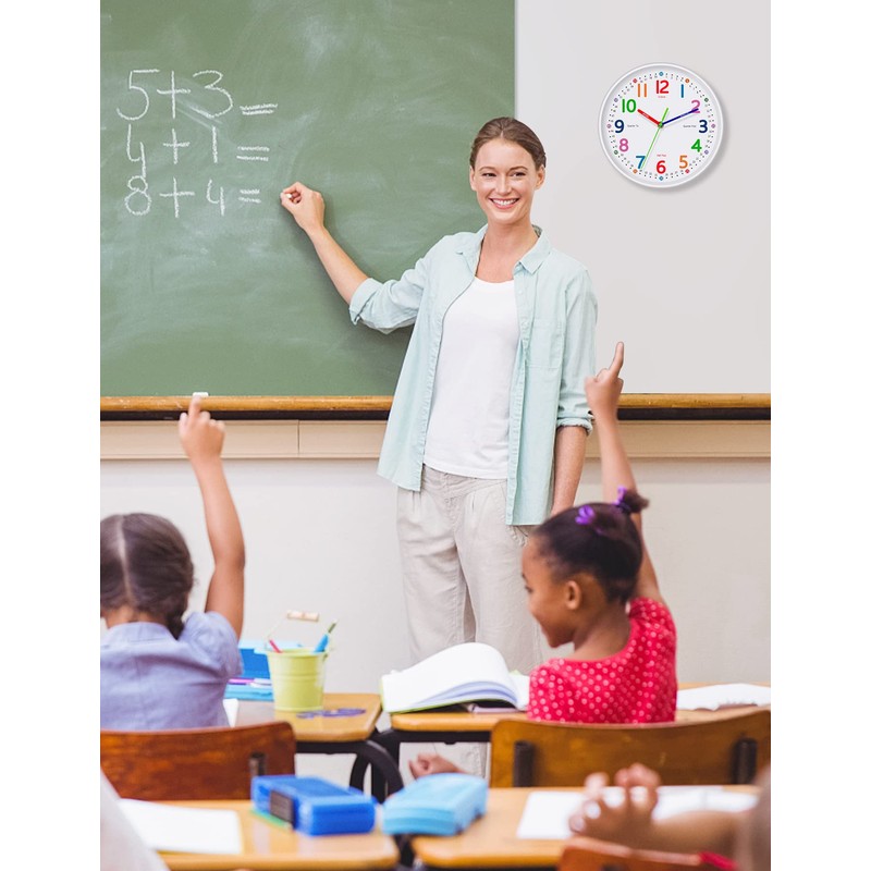 Kids Wall Clock: Telling Time Teaching Wall Clocks Silent Non-Ticking