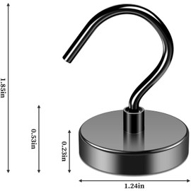 Grtard 110 LBS Black Magnetic Hooks Heavy Duty, Strong Neodymium Magnet Hook Heavy Duty, Magnet with Hook for Fridge, Kitchen, Workplace, Office, Garage - 8 Pack