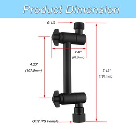 Senhozi Matte Black Shower Head Extension Arm, 4 Inch Brass Shower Head Extender for Handheld Shower Head and Rainfall Shower Head, SE003BK