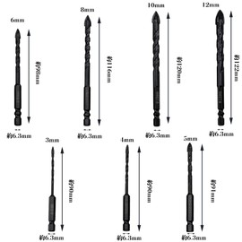 Concrete Drill Bit, Glass Drill Bit, Tile Drill Bit, Hexagonal Axis Drill Bit, Carbide Drill Bit, Industrial Tools, Household Tools, Smooth Chip Removal, High Hardness Sharpness, 0.12 inch (3 mm), 0.2