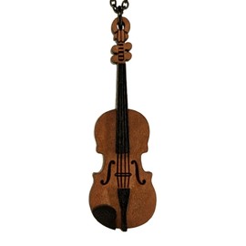 Violin Wood Carved Miniature Pendant Necklace