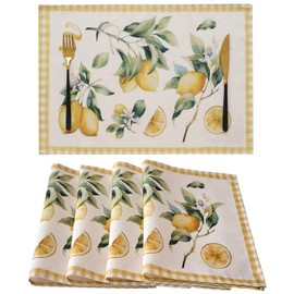 Placemats Washable 45 x 32 cm Place Mat Washable Place Mat Washable Lemon Yellow Autumn Place Mats Polyester Place Mats for Indoor Outdoor Dining Table Party Wedding Set of 4