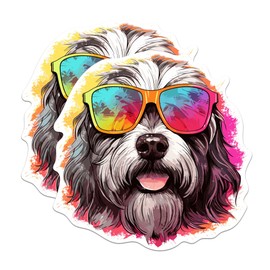 (2 Pack) Polish Lowland Sheepdog Dog Stickers - Polish Lowland Sheepdog with Sunglasses - Choose FromOver 100 Dog Breeds - 5 Inches On Longest Side - Premium Vinyl - Made in USA - BMCS0380