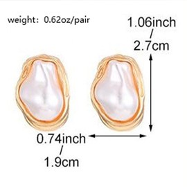 Vintage Big Pearl Statement Gold Stud Earrings for Women Trendy, Dainty Irregular Large Silver Baroque Pearls Earring Unique Prom Party Jewelry Gifts (Gold)