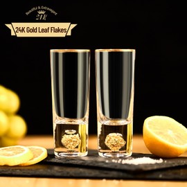 DUJUST Crystal Shot Glasses (2oz), Shot Glass Set Decorated with 24K Gold Leaf Flakes, Cool & Cute Shot Cups, BPA-Free & Lead-Free, Perfect for Décor & Collection, Gift Choices - 2 pcs