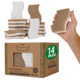 Natural Kitchen Sponge - Biodegradable Compostable Plant Based Coconut Scrubber Sponge - 14pcs