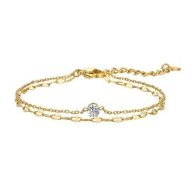 VISSEN Cubic Zirconia Gold Plated Bracelet For Women Round Clear Zirconia Stainless Steel Adjustable Jewellery Bracelet