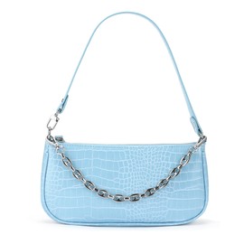 YIUOR - Bolso de mano con correa de cadena, estilo retro, de piel sintética, de cocodrilo clásico, bolso de mano pequeño para mujer, Azul