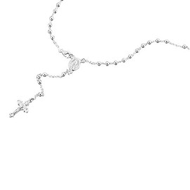 DoubleAccent Sterling Silver Rosary Necklace 3mm Bead Jesus On The Cross Pendant Rosary Chain (16~30 Inches)