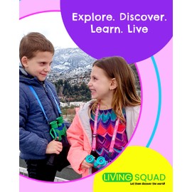 Living Squad Kids Blue Binoculars 8x21 - Kids Age 3-12, Shock Proof Compact Binoculars Set with High Resolution Optics Toys for Bird Watching, Stargazing, Hunting, Hiking, with Case, Neck Strap