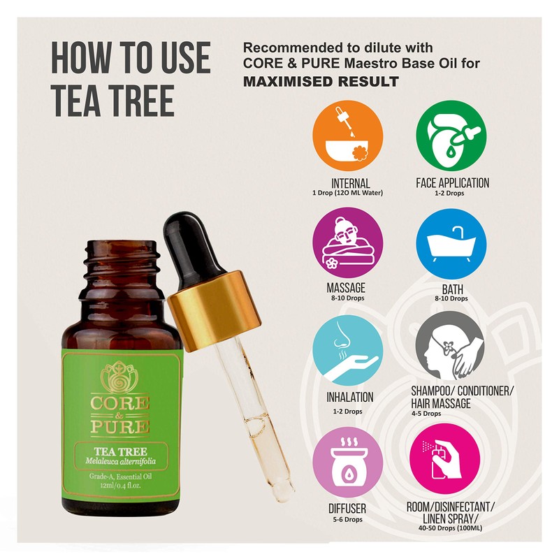 CORE & PURE Tea Tree Grade-A, Essential Oil |Natural, Potent|