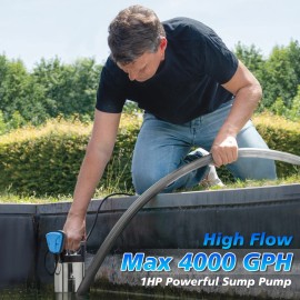 FLUENTPOWER 1HP 4000GPH Stainless Steel Submersible Pump for Clean/Dirty Water