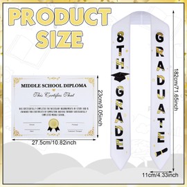 Geyoga 2 Pack 8th Grade Graduation Stole Sash and Middle School Diploma Certificate Class of 2025 Middle School Graduation Decorations for 8th Grade Ceremony Party Supplies