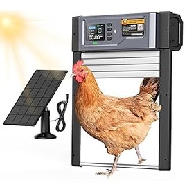 Automatic Chicken Coop Door – Solar Powered with Timer, Light Sensor & 3 Modes, Anti-Pinch Electric Auto Chicken Run Door, Weatherproof Aluminum,USB Rechargeable with Solar Panel, Easy to Install