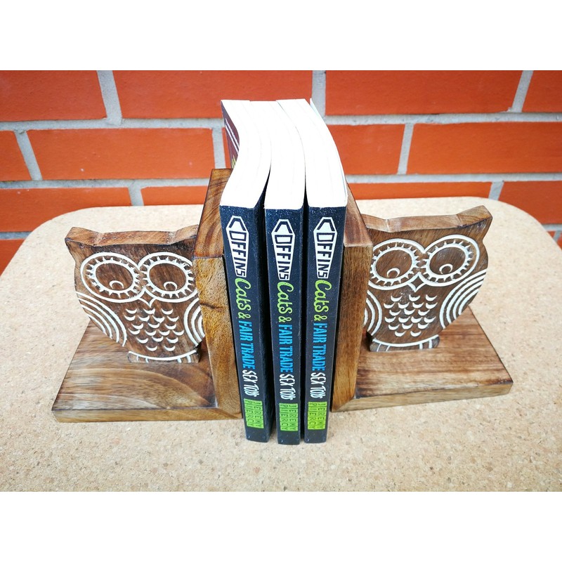 The Fair Trade Store Hand-carved Mango Wood Shelf Bookends Owl