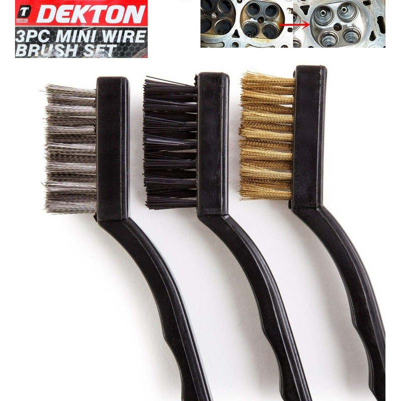 3x MINI STAINLESS STEEL BRASS WIRE BRISTLE BRUSH RUST REMOVAL