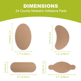 Moleskin for Feet, Moleskin Adhesive Pads, Mole Skin Patch for Blisters, Shoes, Toes, Heel | Blister Prevention Tape Pads Reduce Friction - 4 Sheets (24 Pieces Total)