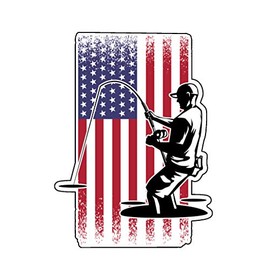 WickedGoodz American Flag Angler Vinyl Decal - Patriotic Fishing Bumper Sticker - for Laptops Tumblers Windows Cars Trucks Walls