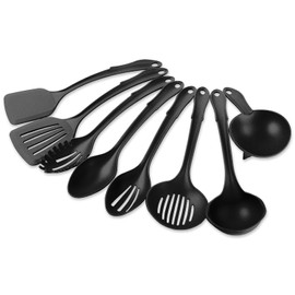 Crisp 8-Piece Utensil Set - Plastic, Durable Kitchenware, Dishwasher Safe, Heat Resistant Up To 400F - Includes Turner, Spoon, & More - Made in the USA - Black