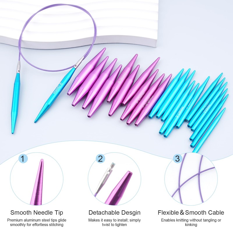 Hobekoee 2-Inch Short Interchangeable Circular Knitting Needles Set