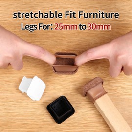 Ezprotekt 24 PCS Square Silicone Chair Leg Floor Protectors with Felt, Felt Furniture Pads, Chair Leg Covers Cups, Chair Leg Protectors for Hardwood Tile Floors No Scratches (Fit:1"- 1.2", Black)