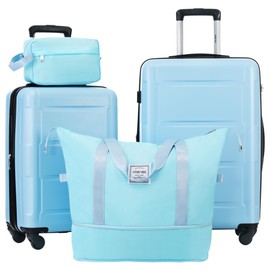 Merax Luggage Set 2 Piece Suitcase Sets with Spinner Wheel,Lightweight Hardside Expandable Travel Laggage with TSA Lock,Suitcase with Travel Bag(20"/24",Baby Blue)