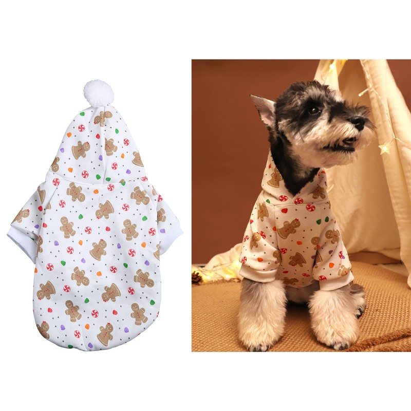 Christmas Dog Hoodie White Background Print Cute Gingerbread Man Dog