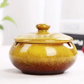 Lependor cenicero de cerámica con Tapas, Resistente al Viento, cenicero para Cigarrillos para Uso Interior o Exterior, cenicero para Fumadores, Bandeja de Cenizas para Fumar de computadora, para Deco