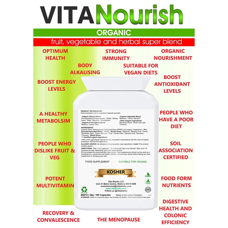 VitaNourish Organic. Nutrient-Dense Potent Vegan Whole Food Supplement for Total