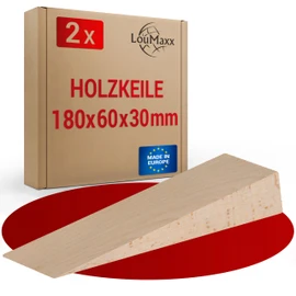 LouMaxx Set of 2 Wooden Wedges Large Made of Natural Beech - Wooden Wedges 180 x 60 x 30 mm - Robust Hardwood Wedges as Door Wedge Wood, Mounting Wedges & Laying Wedges - Wooden Wedge Made in Europe -