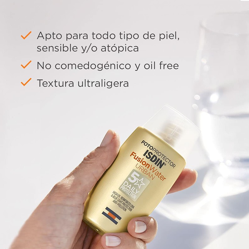 ISDIN Fusion Water Urban SPF 30, Protector Solar Facial, Textura
